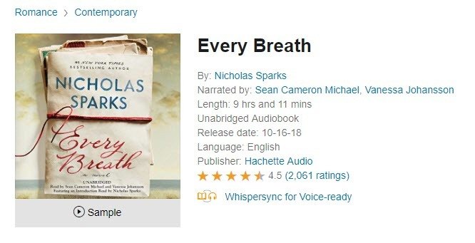 Nicholas Sparks Every Breath Romance Audiobook